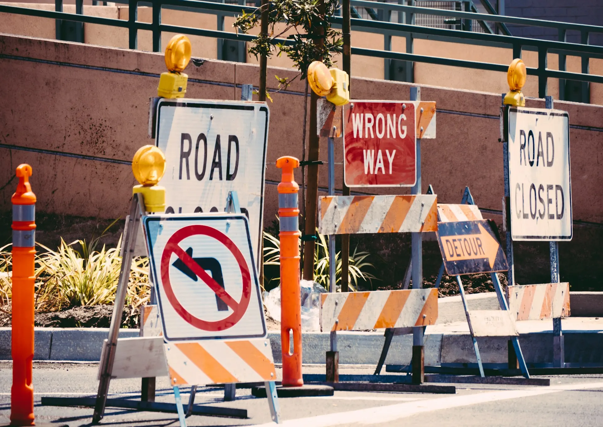 Traffic management signage at a road work site